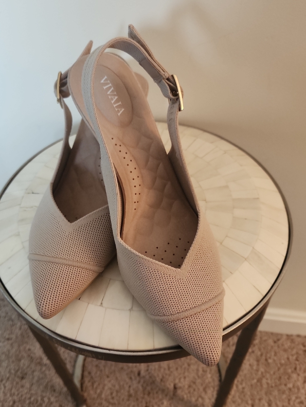 Vivaia Nude Pointed-Toe Slingback Heels